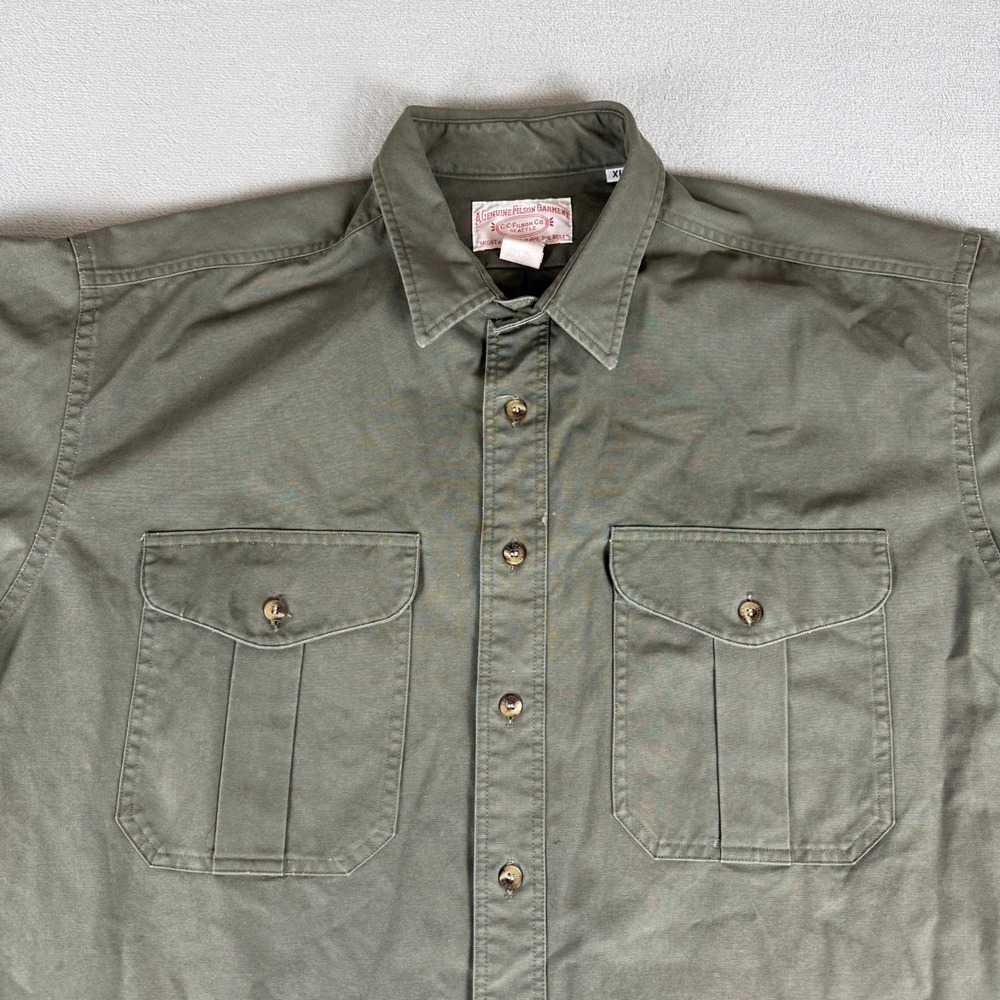 Filson Heavy Cotton Field Shirt Mens XL Olive Green Flap Pockets Utility USA - Picture 3 of 10